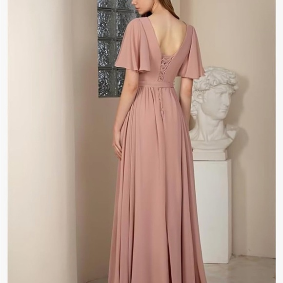 Flutter sleeve  rust colored chiffon maxi dress size 9 - Picture 2 of 5